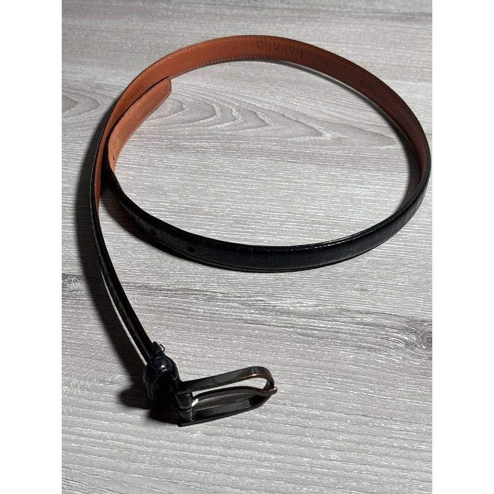 Lauren Ralph Lauren Womens Black Italian Leather Skinny Belt M Old Money Sleek